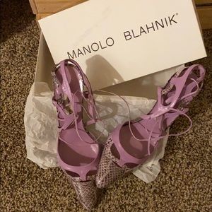 Manolo Blahnik Belfamod Water Snake Purple Heels